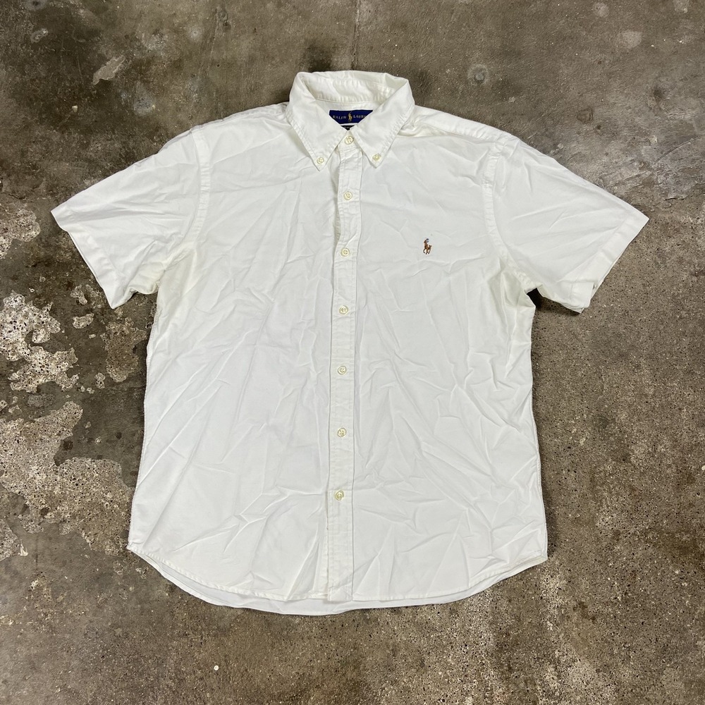 Polo Ralph Lauren Button Down Shirt Size Medium White Classic Untuck Flesh Pony